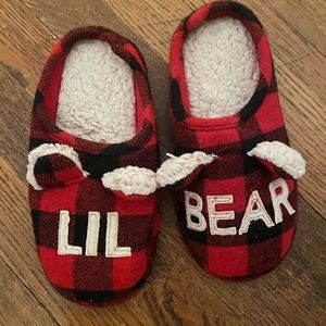 Kids lil bear Buffalo plaid slippers